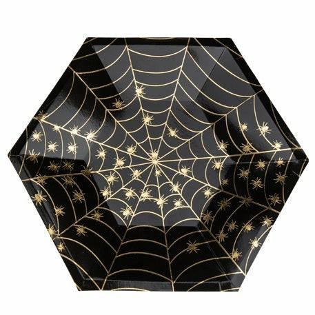 "Spider Web" isot lautaset 8 kpl / musta-kulta - Decora House