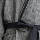 Linen Men's Bathrobe - Black Fishbone