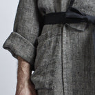 Linen Men's Bathrobe - Black Fishbone