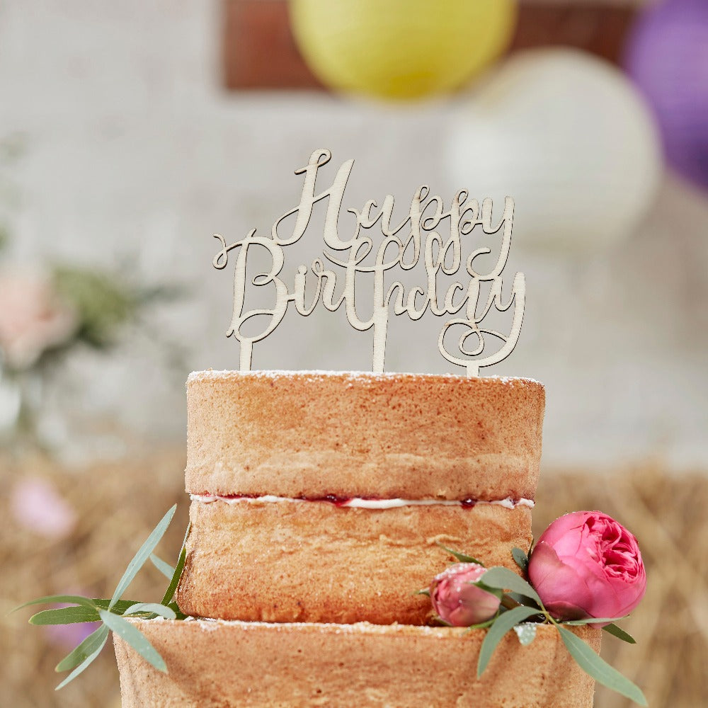 Puinen kakkukoriste - Happy Birthday
