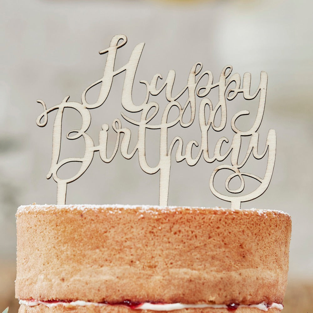 Puinen kakkukoriste synttäreille - Happy Birthday