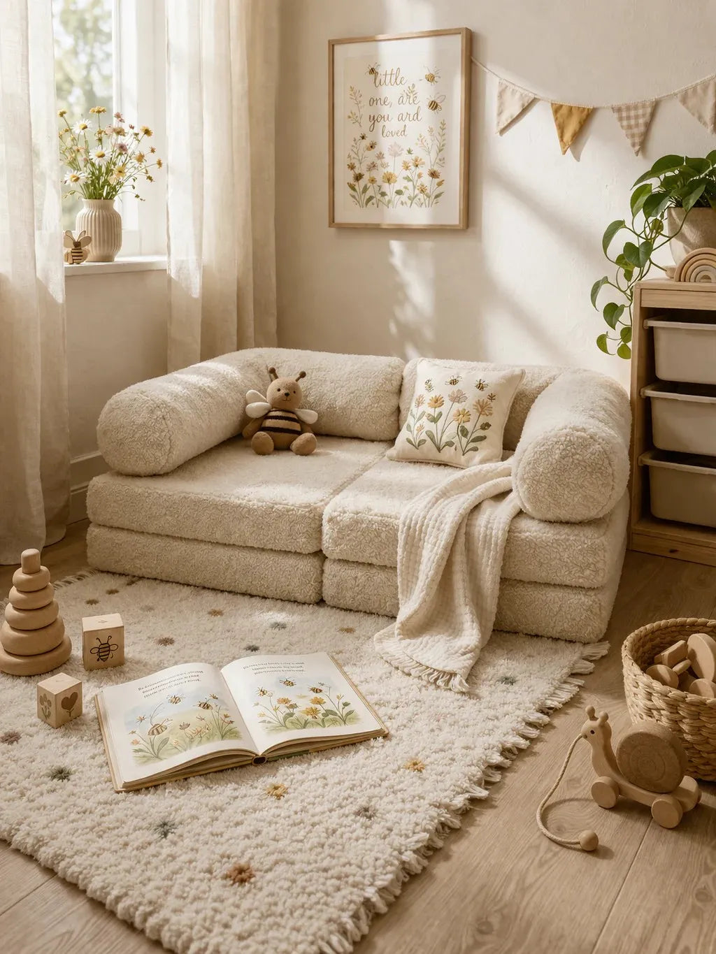Lasten sohva – modulaarinen HoneyHug Teddy Cream