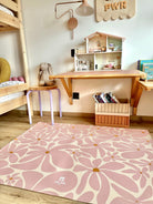 Kids Mealtime Floor Mat, Non-Slip & Waterproof - Daisy Pink