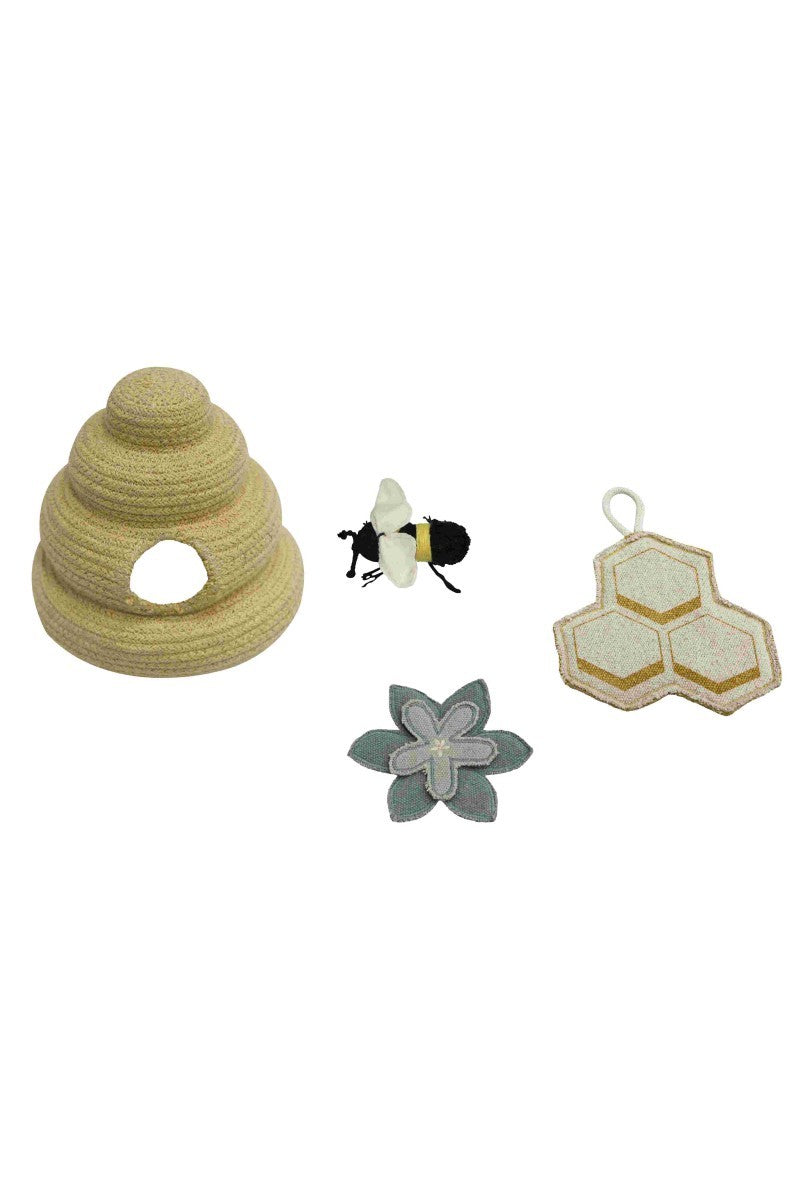 Washable Play Rug Pollination with 4 Handmade Textile Accessories, 90 x 130 cm