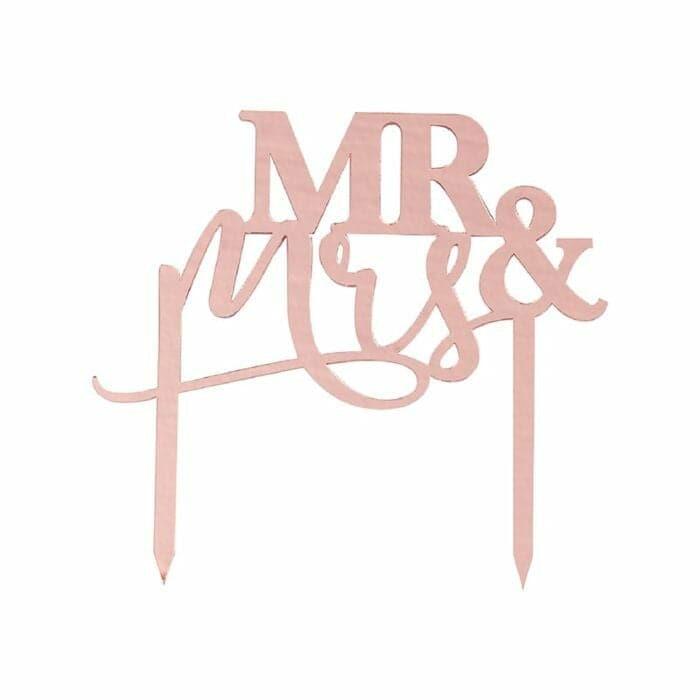 Hääkakkukoriste akryyli "Mr & Mrs" / ruusukulta - Decora House