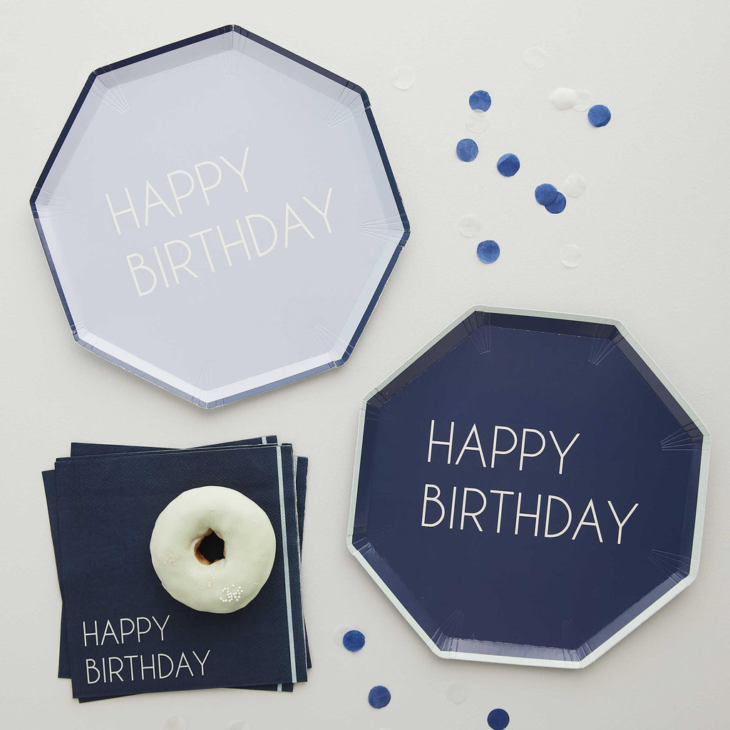 Isot lautaset "Happy Birthday" / navy & blue 8 kpl - Decora House