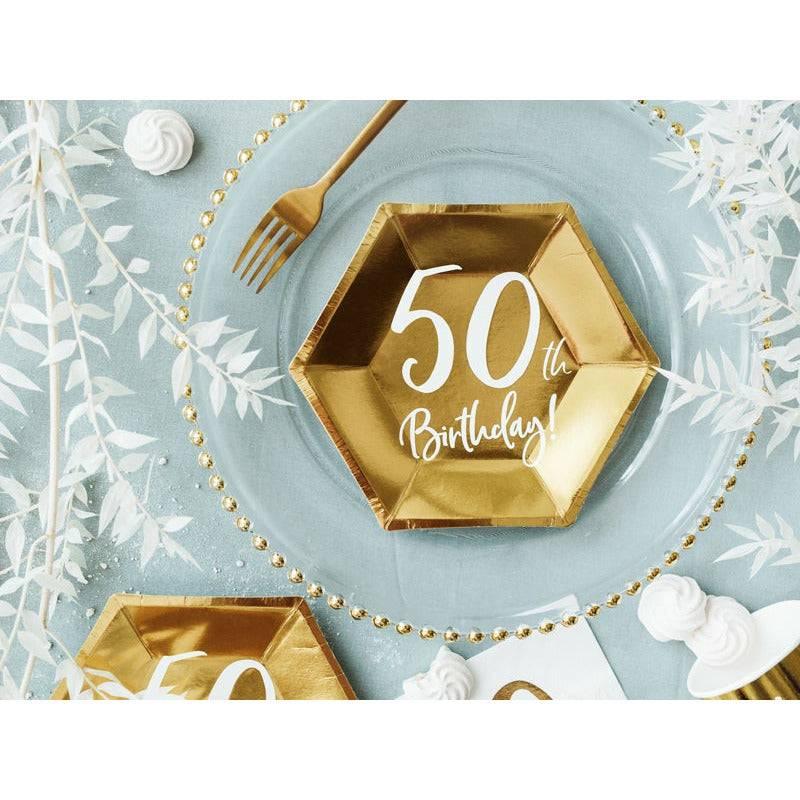 Pahvilautaset "50th Birthday" / kulta 6 kpl - Decora House