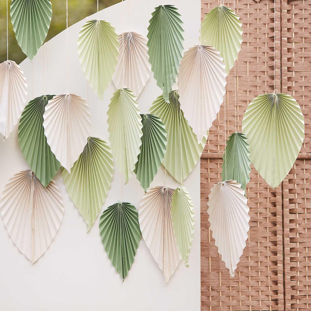 Paperiviuhka koristeet 25 kpl / vihreä ja norsunluu - Decora House