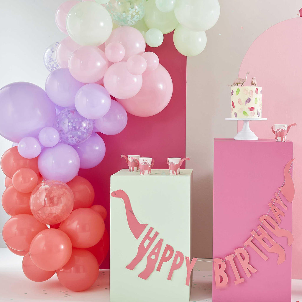 Pink dinoparty, koristenauha "Happy Birthday" - Decora House