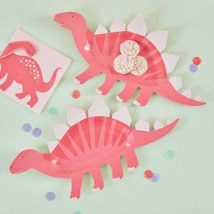 "Pink Dinoparty" pienet lautaset 8 kpl - Decora House