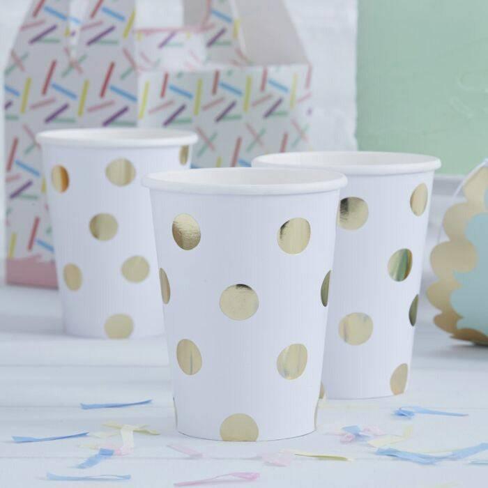 "Polka Dot" mukit 8 kpl / kulta - Decora House