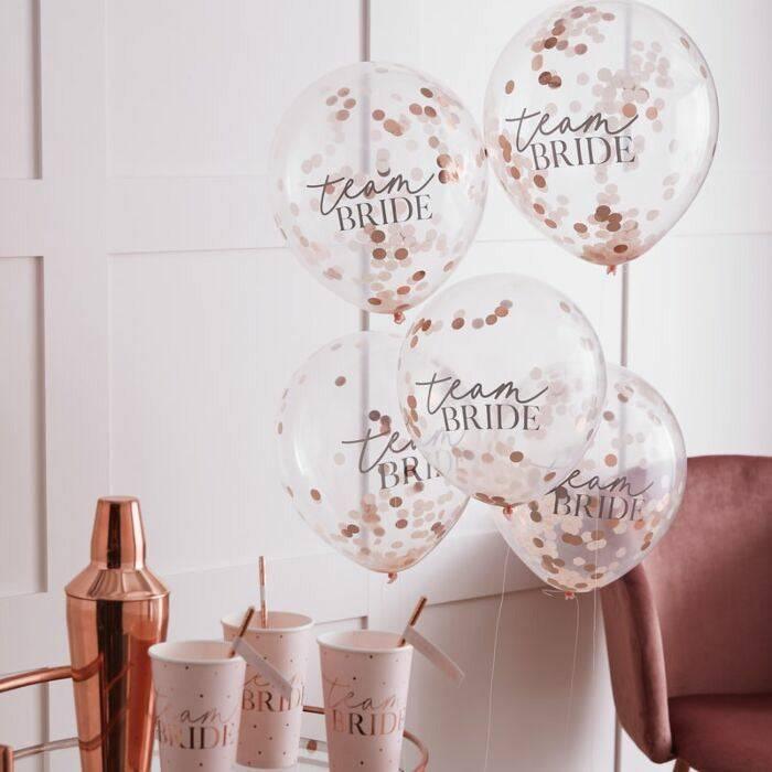 "Team Bride Blush" confetti ilmapallot 5 kpl - Decora House